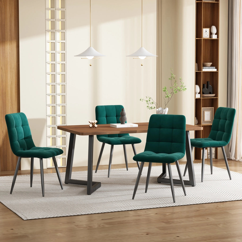 Set tavolo da pranzo con 4 sedie in velluto, noce e nero