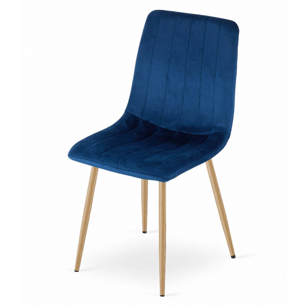 Sedia LAVA in Velluto Blu con Gambe Effetto Legno