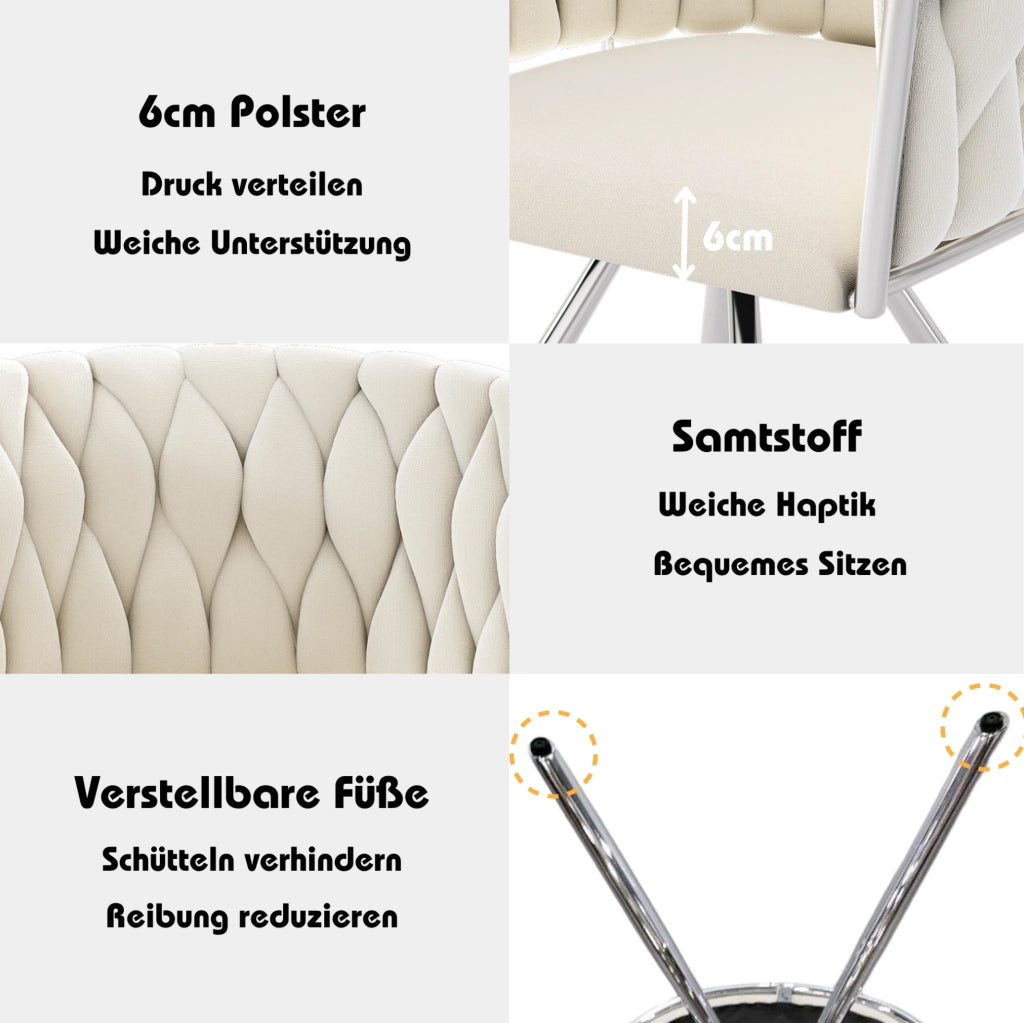 SEDIA DA PRANZO Girevole 360° in velluto Beige/Silver Set da 4 pezzi