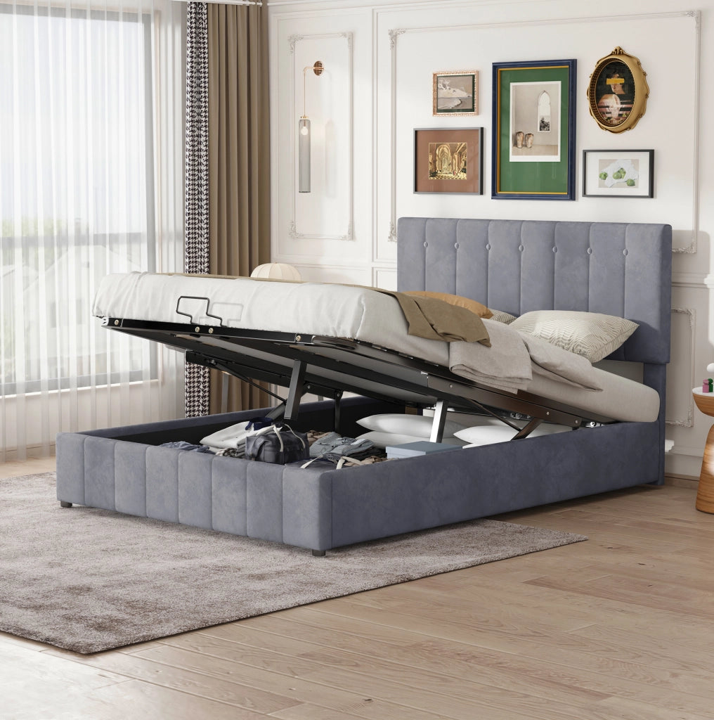 Letto matrimoniale imbottito 140x200 cm con contenitore grigio