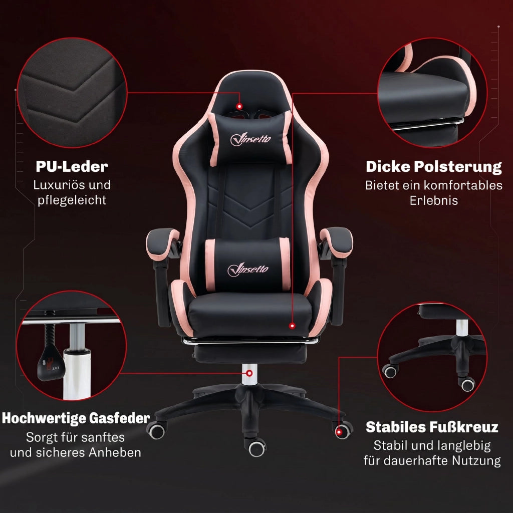 Sedia da ufficio gaming ¨C Xylo ¨C rosa nero con supporto lombare e testa