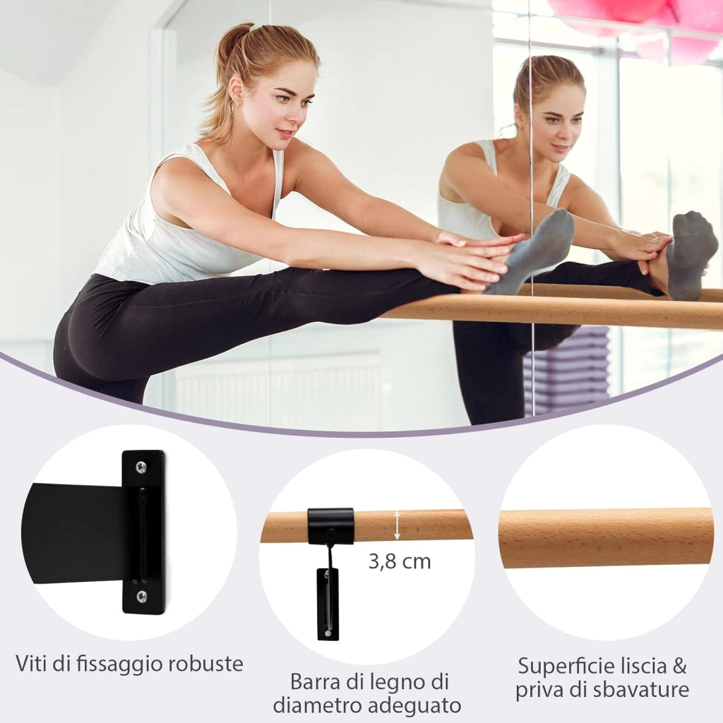Sbarra Danza Classica da Parete, Barra per Balletto Singola, Idelae per Yoga, Stretching, Allenamento e Pose di Balletto, 120 x 15,5 x 31 cm