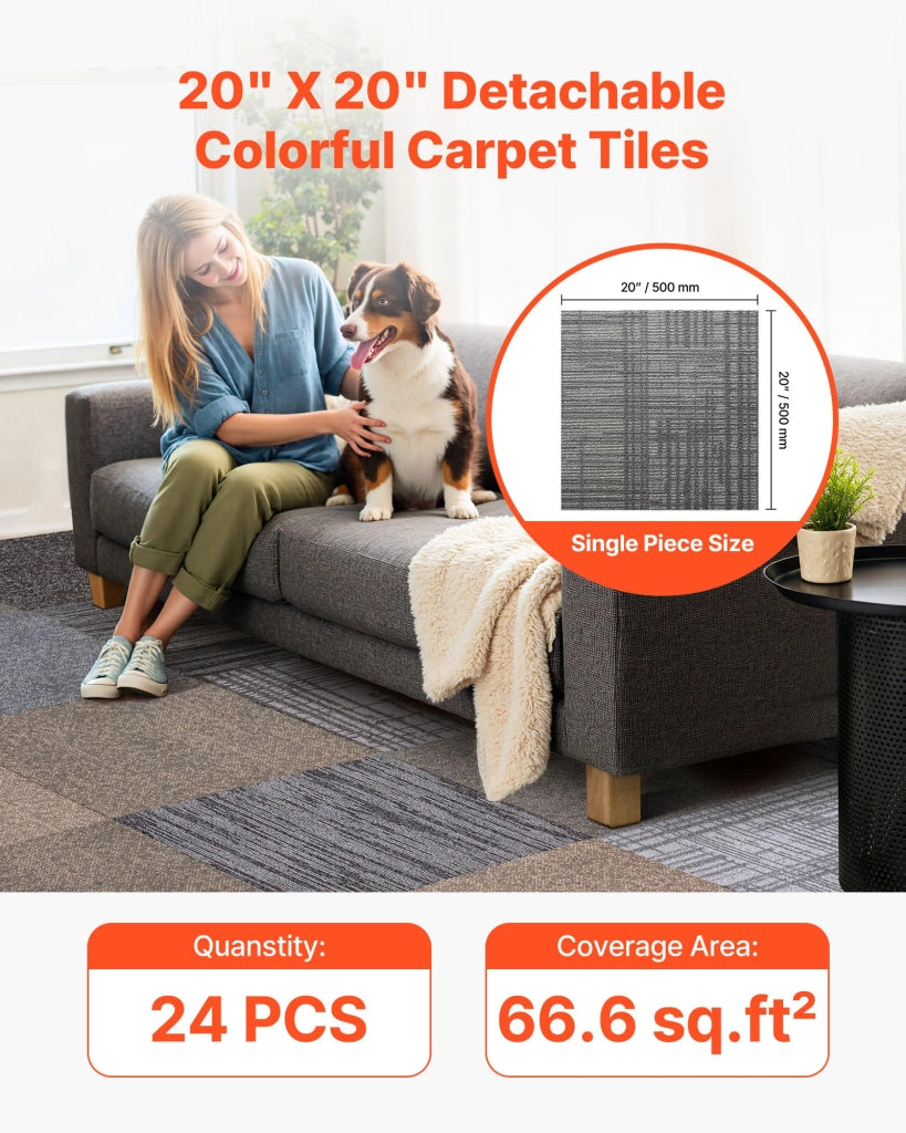 Piastrelle per Moquette Modulari 508x508 mm 24 Pezzi SXP-LQ-CGL01 Pavimento Morbido per Casa e Ufficio Multicolore Copertura 8,9㎡