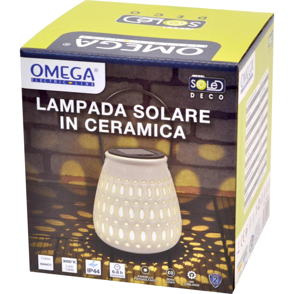 Lampada solare ceramica piccola c/appendino bianca