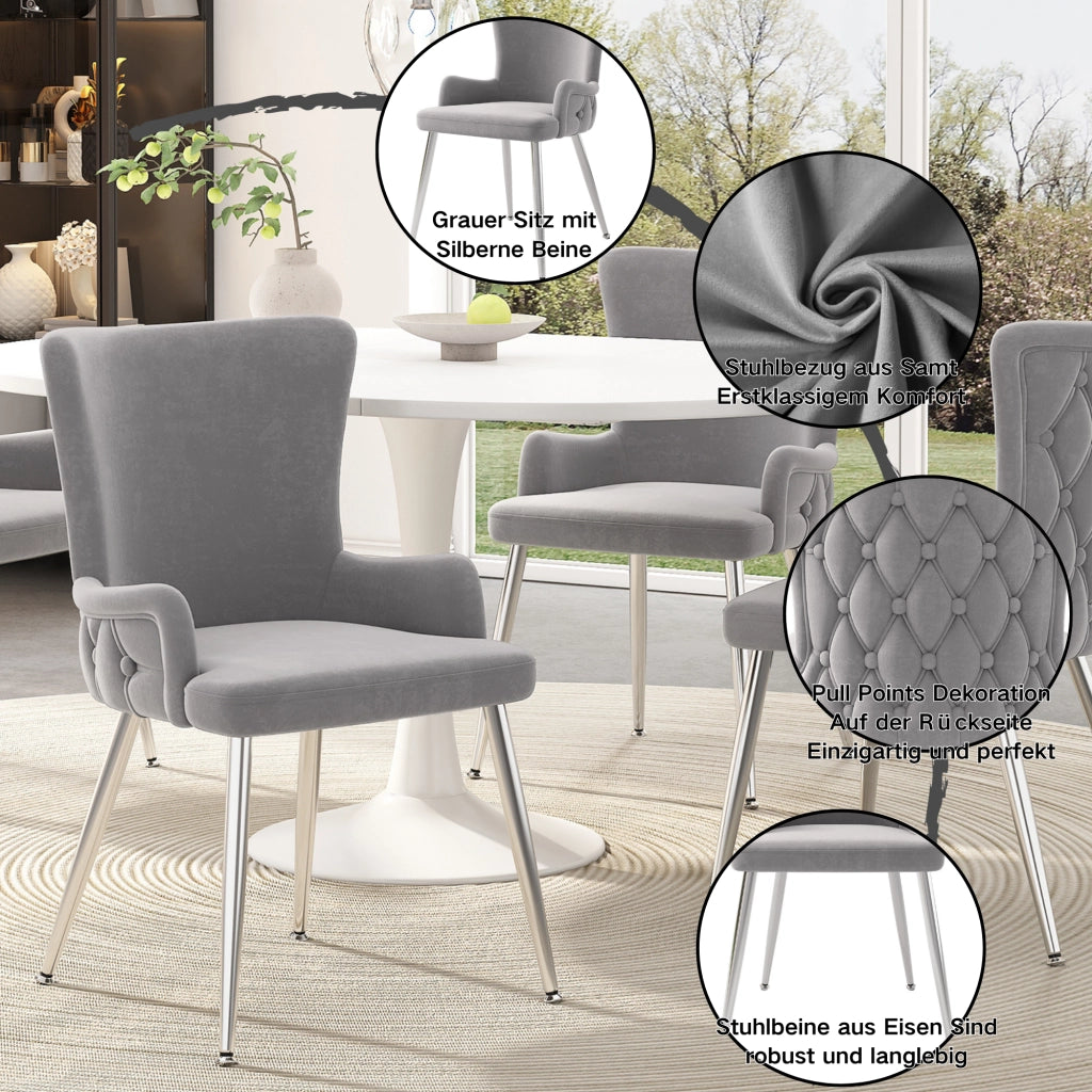 SEDIA in velluto grigio e argento Set da 6 pezzi