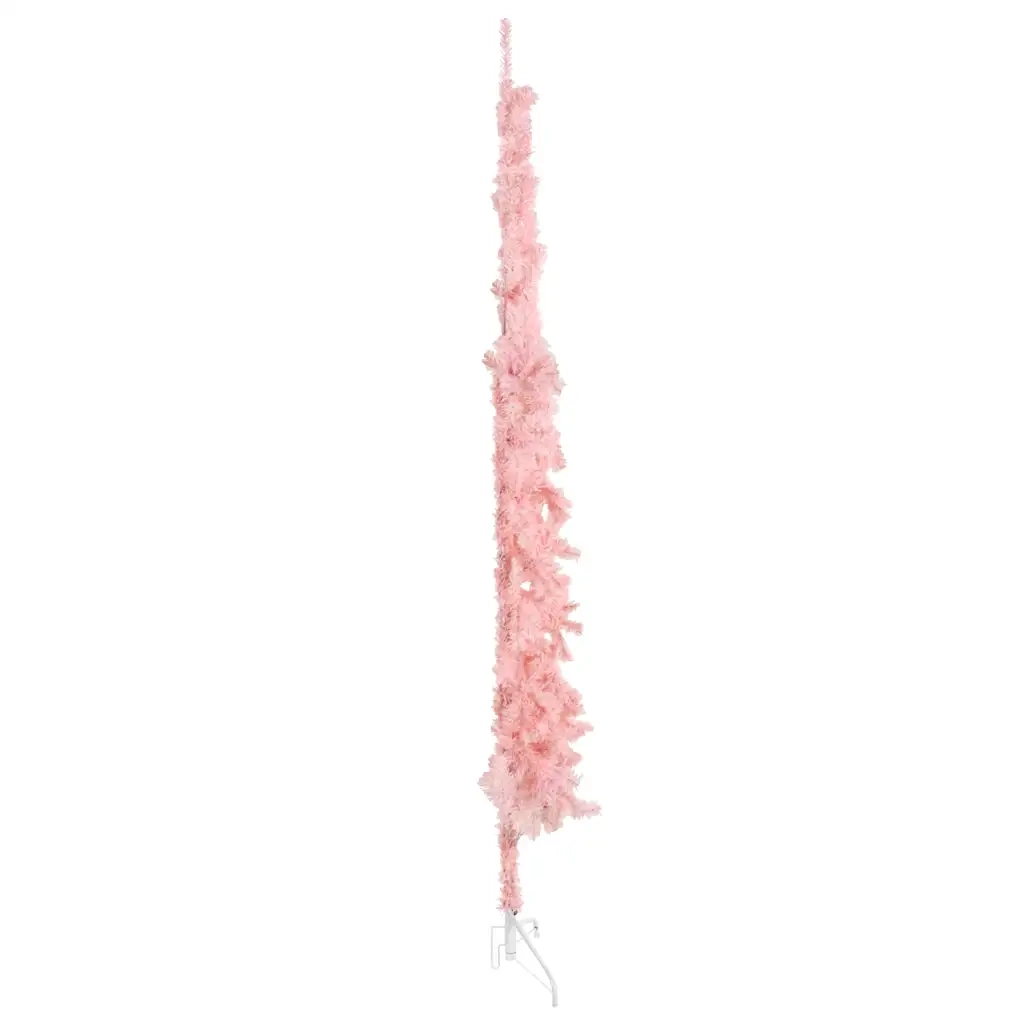 Albero Natale Artificiale Sottile a Met¨¤ e Supporto-Albero Natalizio Rosa 210 cm