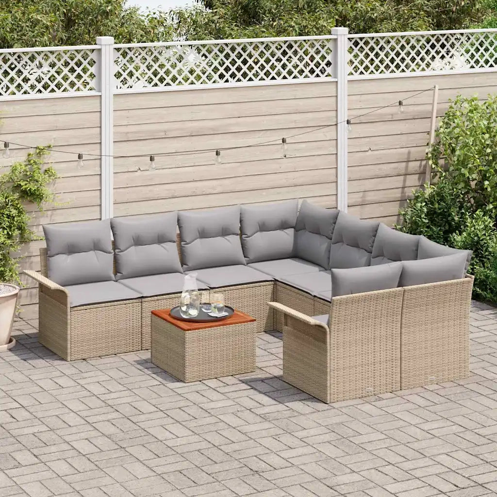 Set Divano da Giardino con cuscino 9 pcs Beige polyrattan 3347308