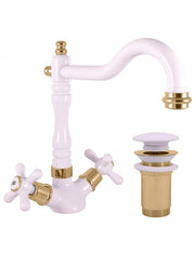 Miscelatore lavabo MORAVA RETRO in ottone bianco dorato con pop up
