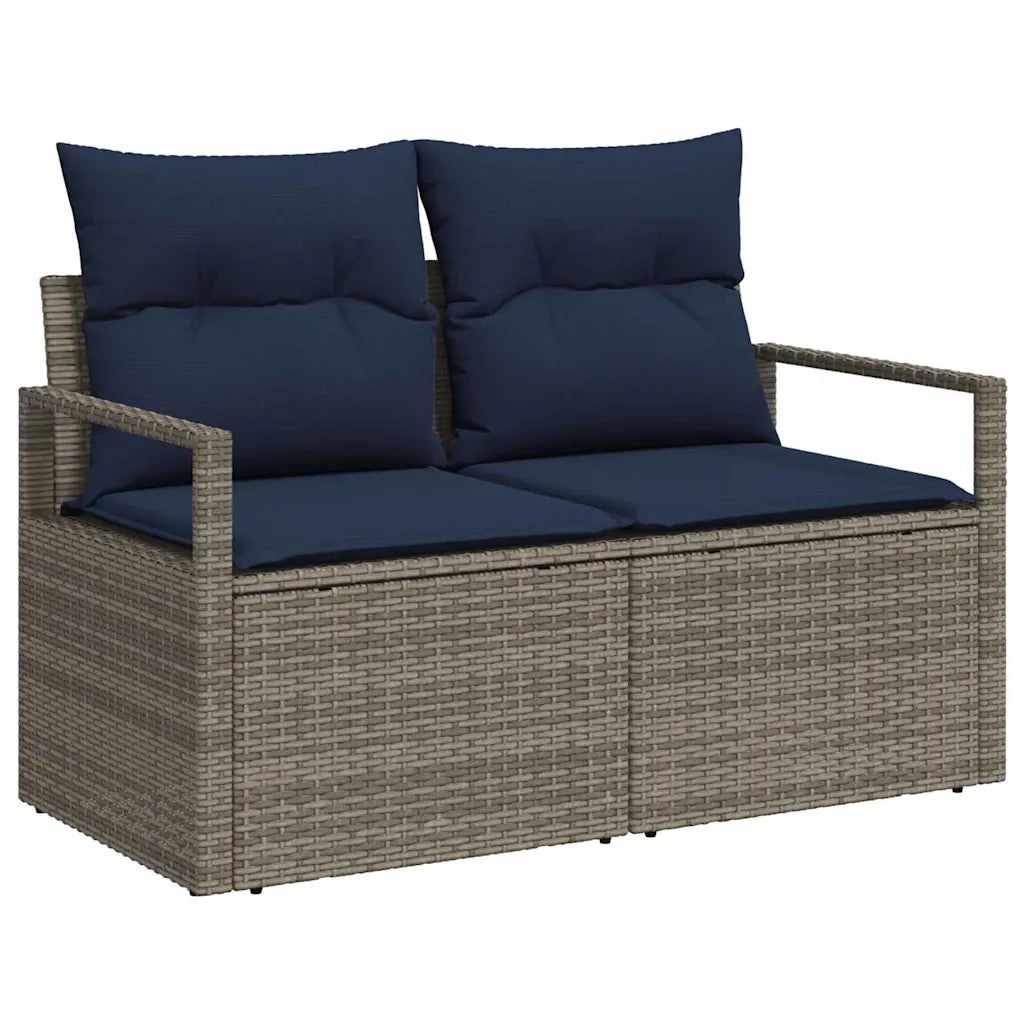 Set Divano da Giardino 10 pcs Grigio e Blu Navy Poly Rattan 3348891