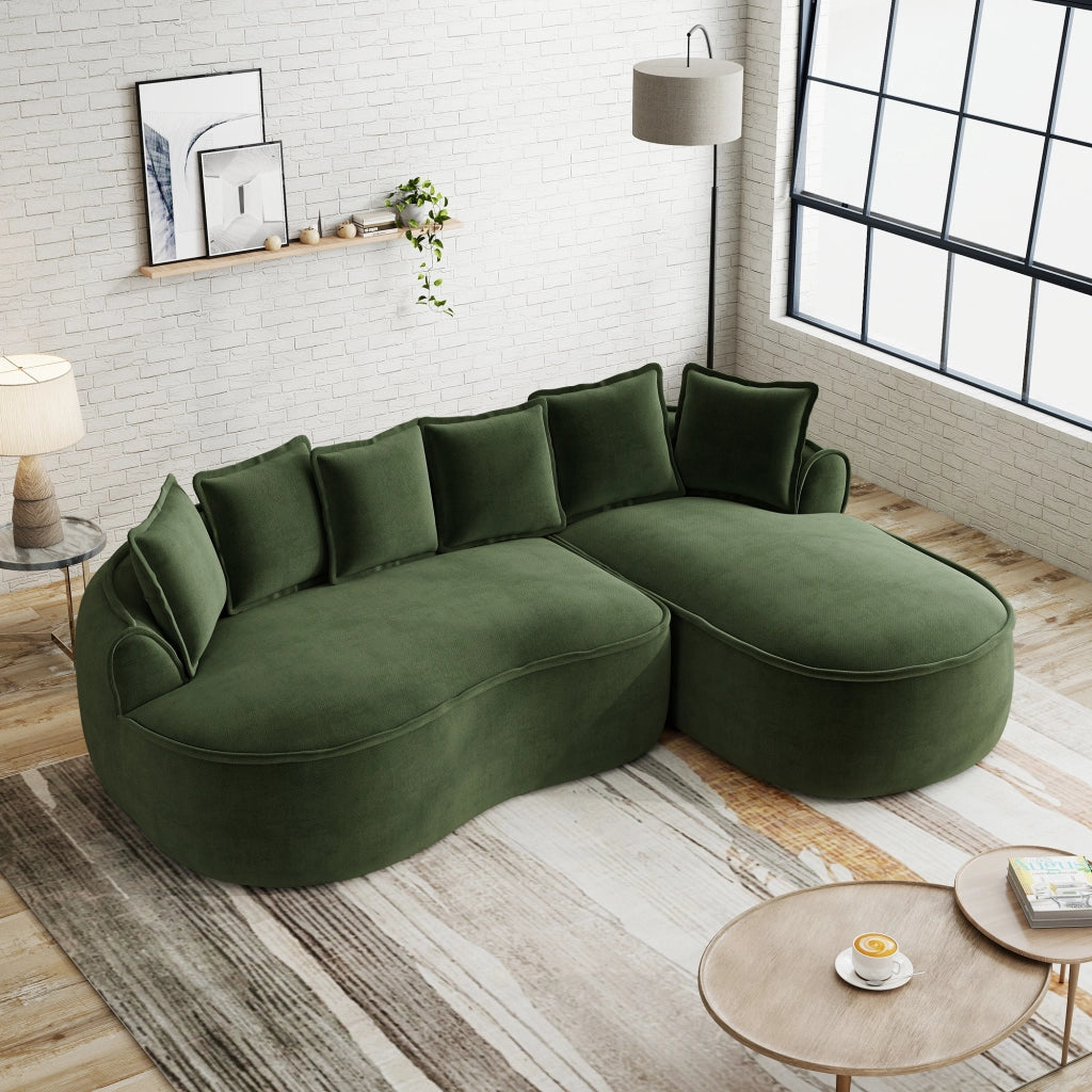 Divano Angolare Modulare Chaise Longue con Cuscini ¨C MINIMAL ¨C Verde, Chenille, Extra Large