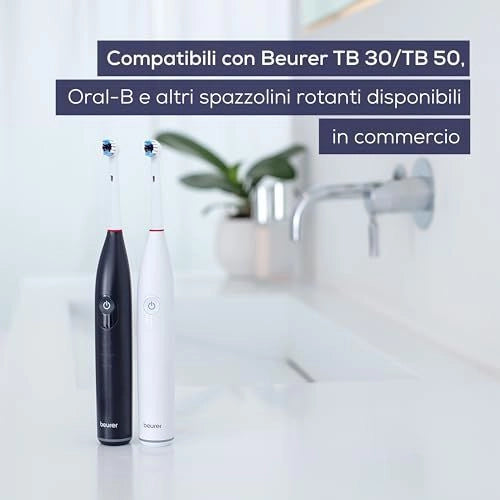 Beurer 10156 Clean - KIT_ 4 testine di ricambio Standard per spazzolini oscillanti-rotanti, compatibili con TB 30-TB 50, setole medie, cappucci protettivi, anelli colorati, Bianco