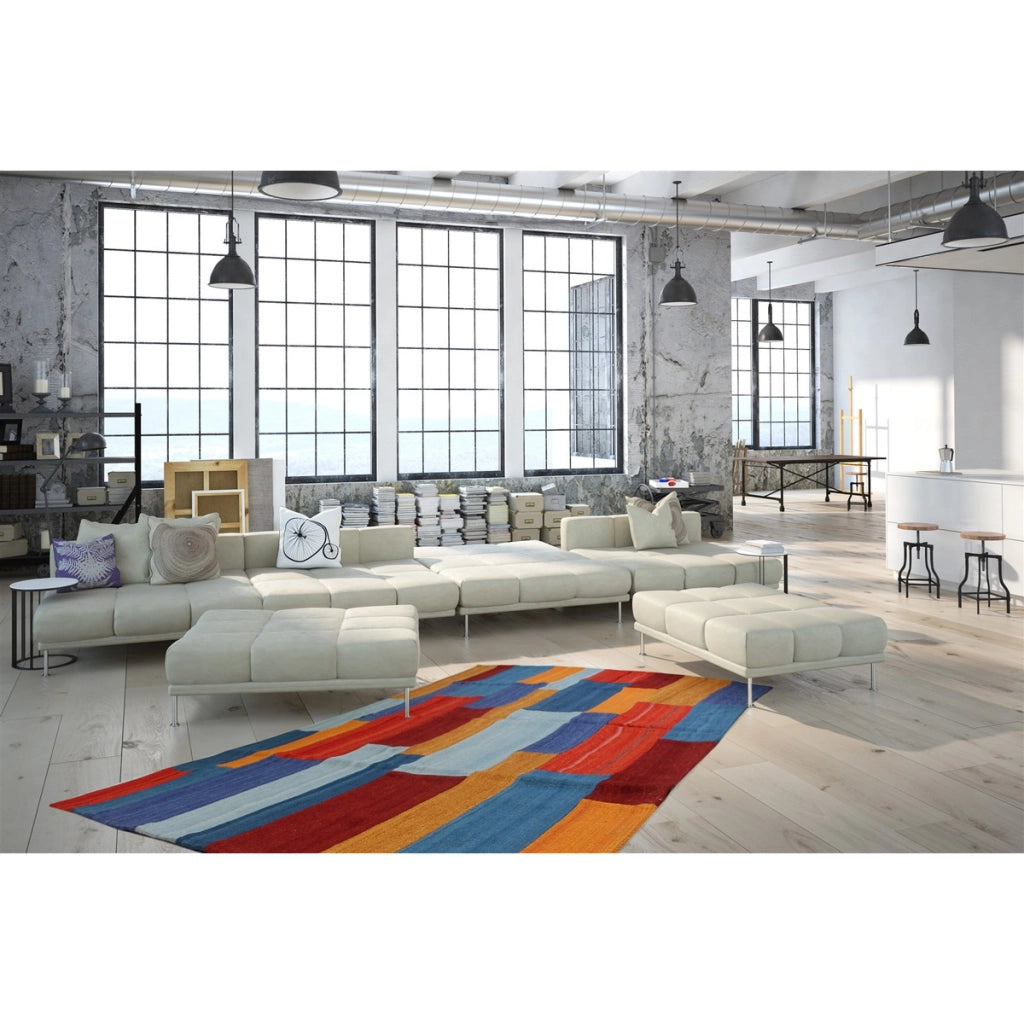 Tappeto Kilim Radical Intenso in Lana e Cotone Multicolor