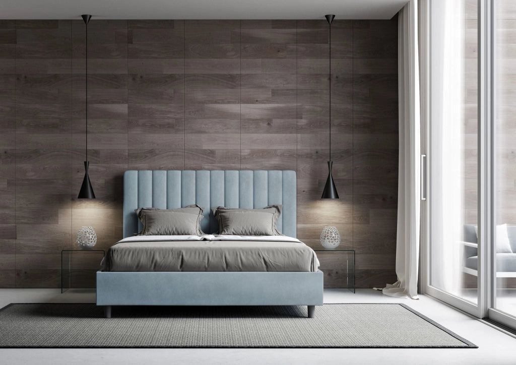 Letto Matrimoniale 160x190 cm con Rete e Contenitore Agueda Azzurro