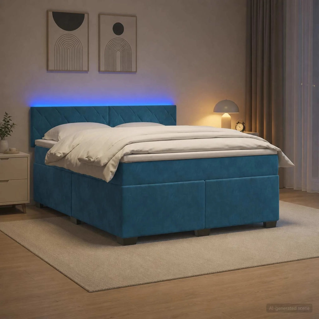 Letto con Box Spring, Materasso e LED Blu 140 x 200 cm Velluto 3452202