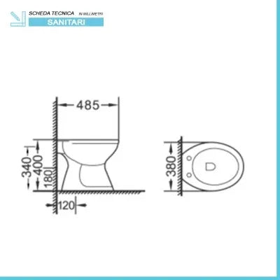 Wc singolo tradizionale in ceramica con scarico a terra linea Zeta