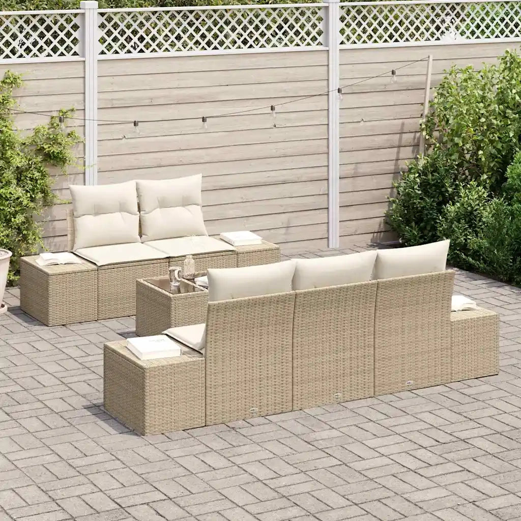 Set Divano da Giardino 6 pcs Beige e Crema polyrattan 3355610