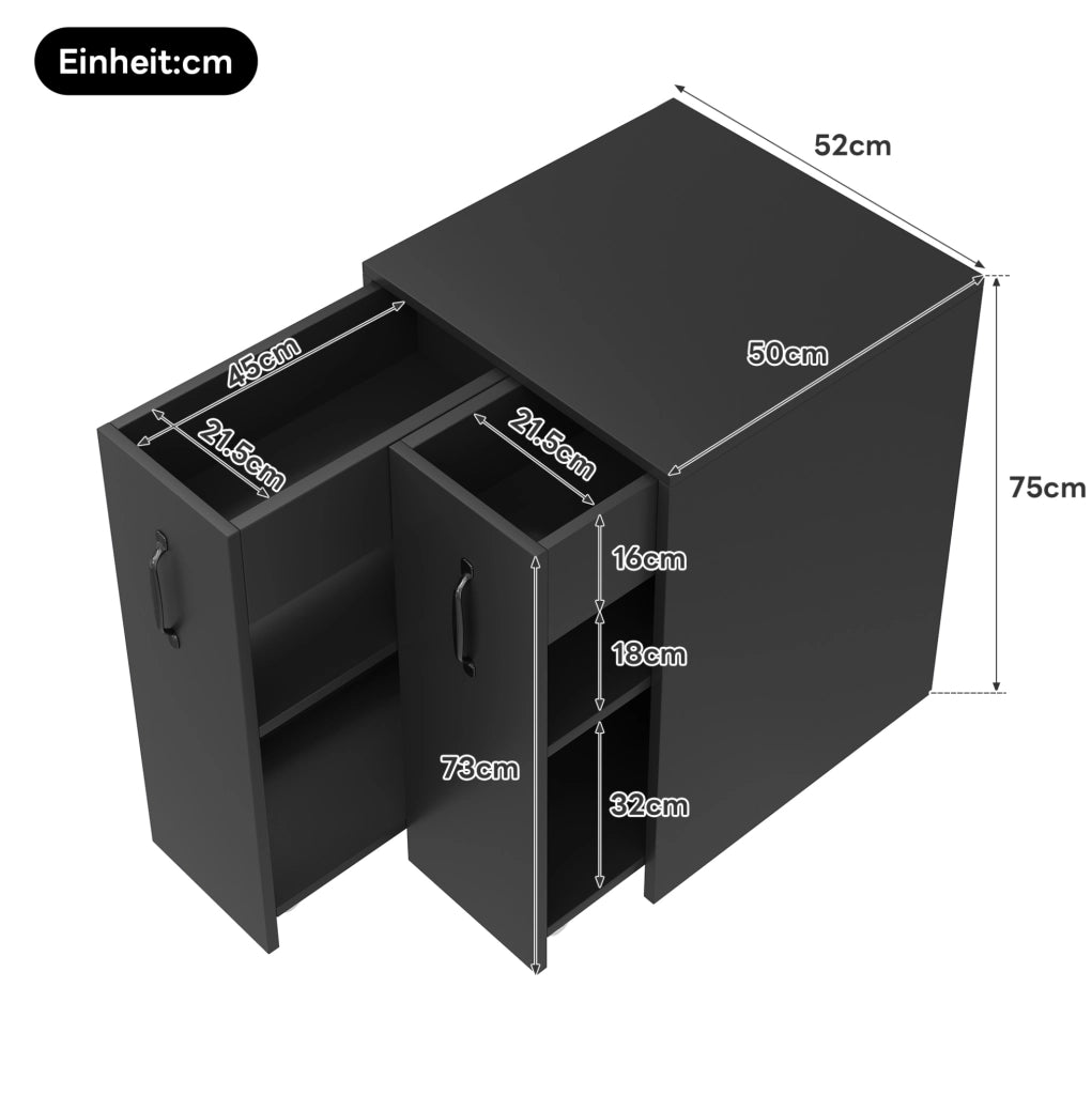 Libreria mobile con ruote; moduli reversibili; 52x50x75 cm; nero
