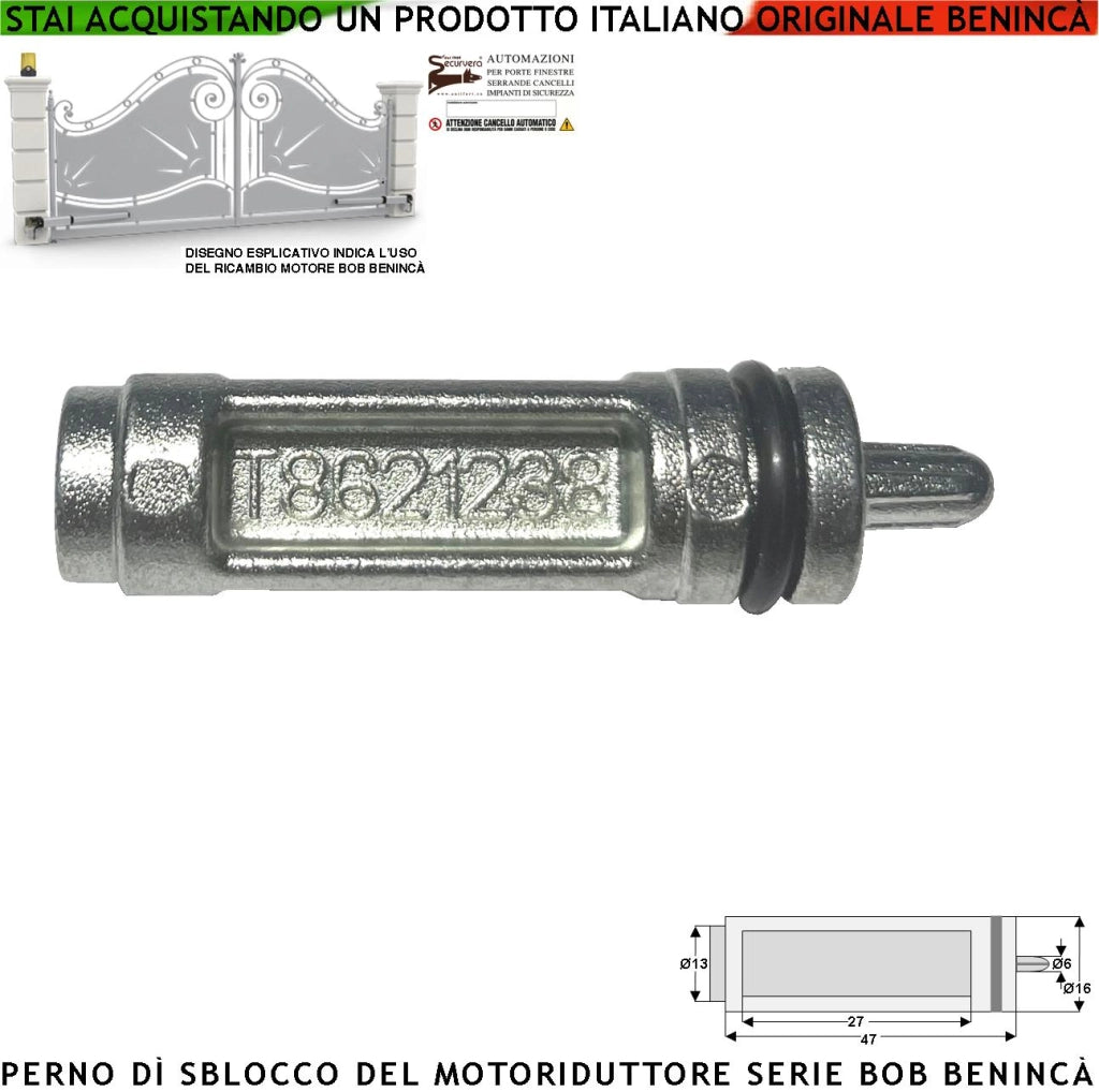 Perno 9686876 Sblocco di Emergenza Inserito Nel Motore BOB della Benincà Tramite Leva Libera il Cancello in Mancanza di Rete Elettrica Cilindro in Fusione di Alluminio Brucola Per Aggancio Leva Chiave