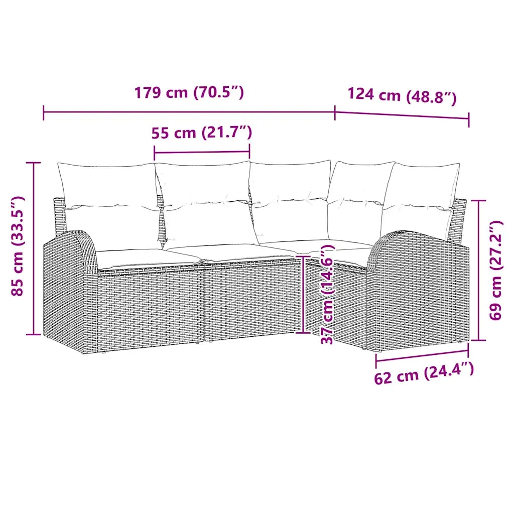 Set Divano da Giardino 4 pcs Nero polyrattan 3346023