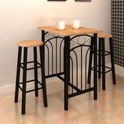 Tavolo e Sgabelli da Bar Set 3 pz in Legno e Acciaio 275403