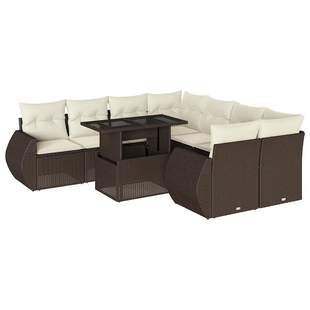 Set Divani da Giardino 9pz con Cuscini Marrone in Polyrattan 3268433