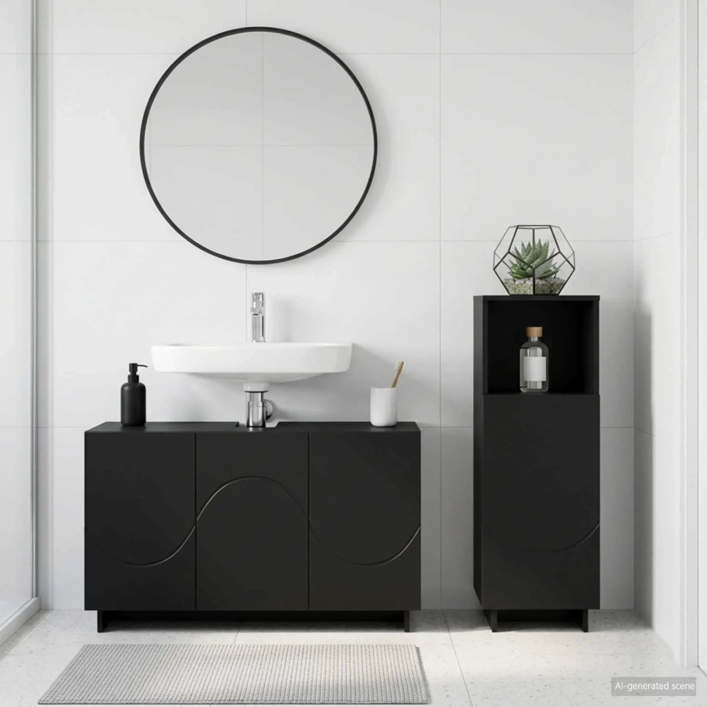 Set mobili da bagno 2 pz Nero Legno ingegnerizzato 3433074