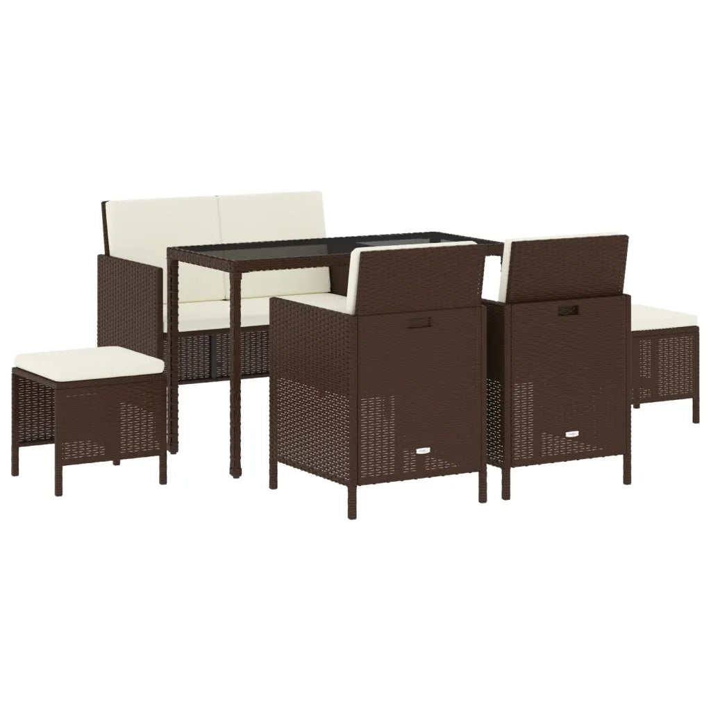 Set da Pranzo da Giardino 6pz con Cuscini in Polyrattan Marrone 363396