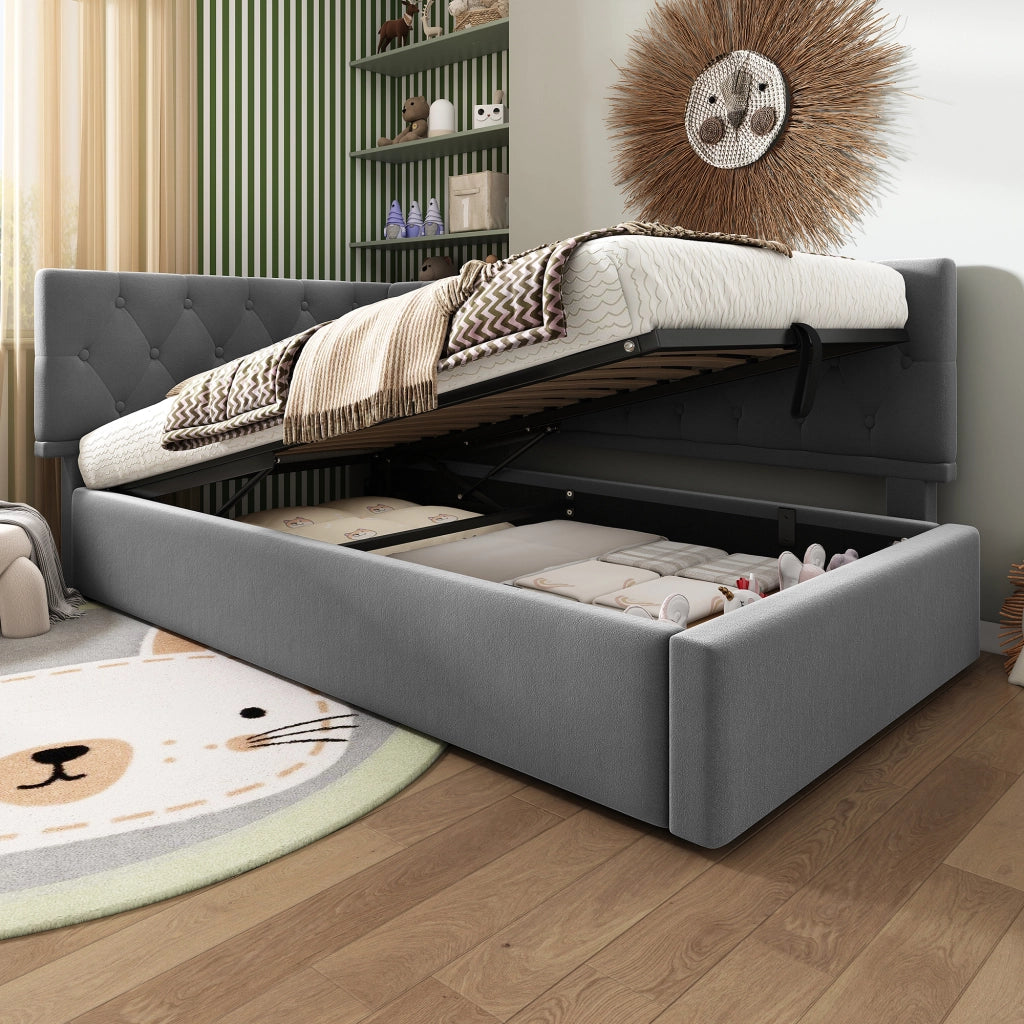 Letto singolo 90x200 cm grigio con contenitore