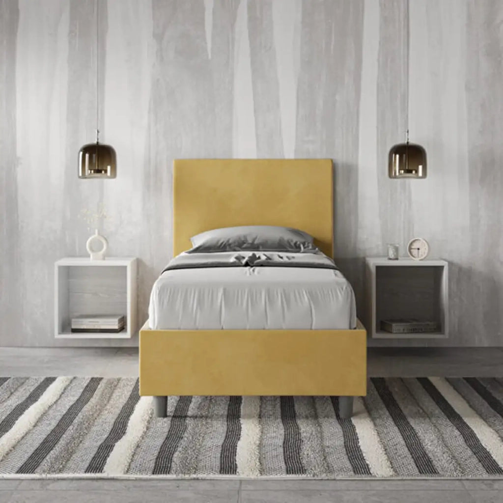 Letto singolo senza rete imbottito 80x200 microfibra ocra Adele