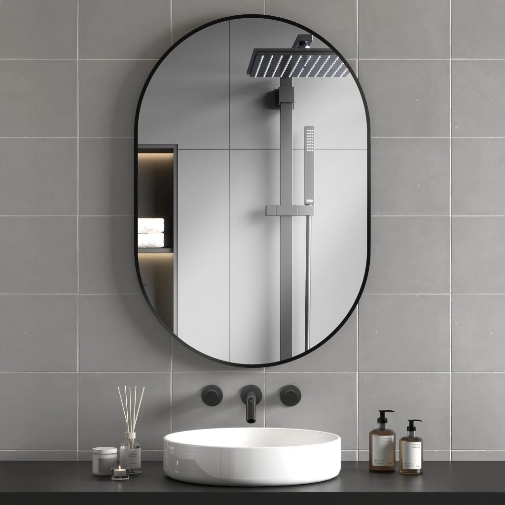 Specchio da Parete per Bagno Ovale ¨C Minimal ¨C Nero, Alluminio, 60x90cm