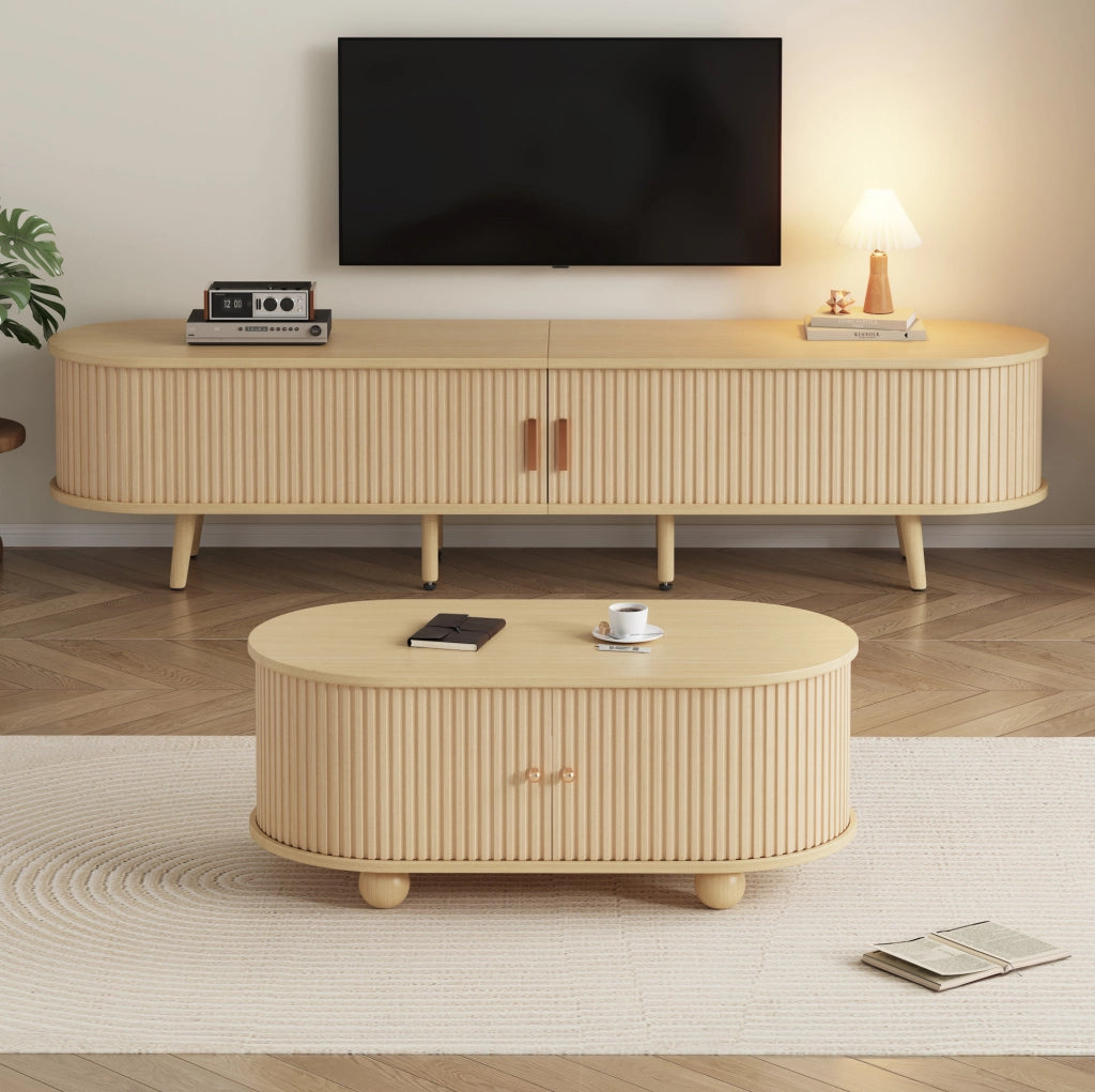 Set mobile TV e tavolino 170 cm e 100 cm in MDF color noce chiaro
