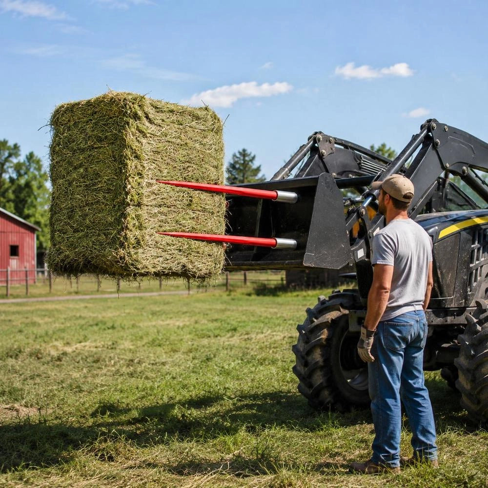 Front Loader Tines 125 Cm, Bale Tines 2041 Kg Capacity, Bale Spike Quick-release, Red Coated Bale Forks, With Hex Nut And Sleeve For Buckets, Tractors, Loaders