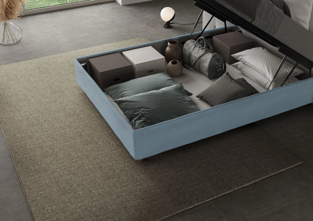 Letto 1 Piazza E Mezzo 110x210 cm con Rete Imbottito in Microfibra Appia Large Azzurro