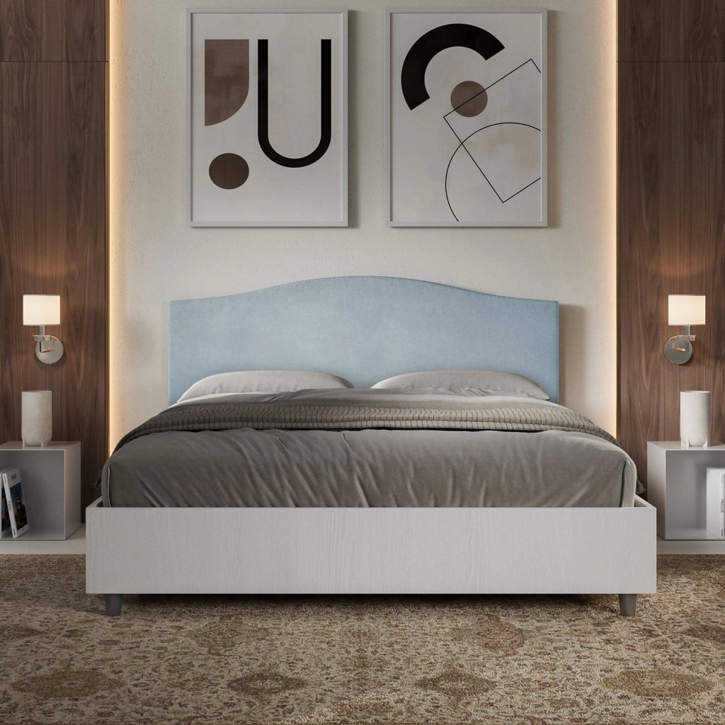 Letto Matrimoniale 160x200 cm con Rete e Contenitore Grace Azzurro