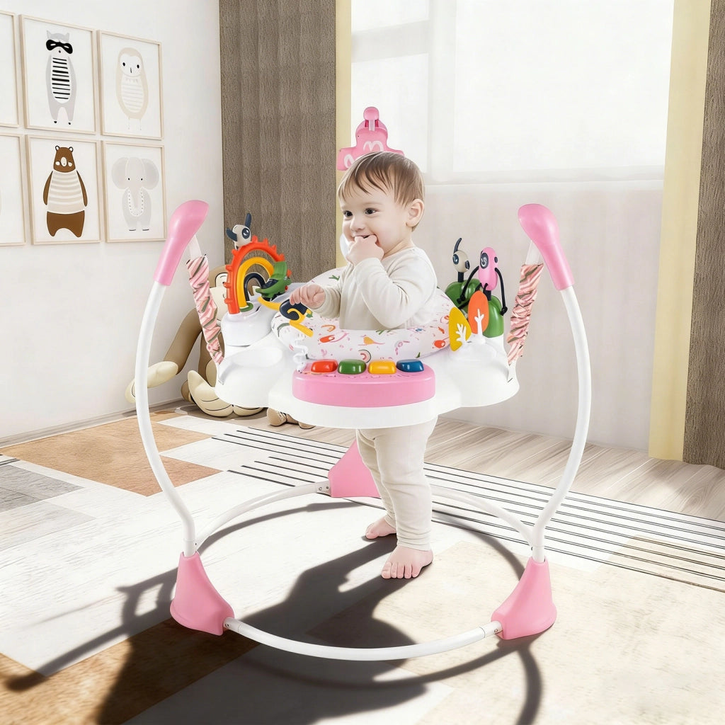 Centro attivit¨¤ bambini jumperoo 6 giocattoli interattivi luci musica, Centro attivit¨¤ altezza regolabile tavolo 360¡ã neonati 6 mesi+ Rosa