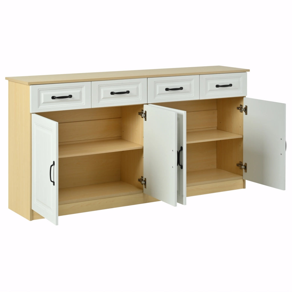 Credenza 160x35x80 cm con 4 cassetti e 4 ante in MDF bianco