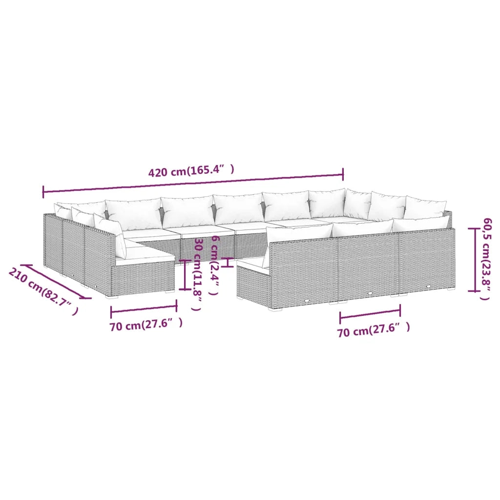 Set Divani da Giardino 13 pz con Cuscini in Polyrattan Marrone 3102155