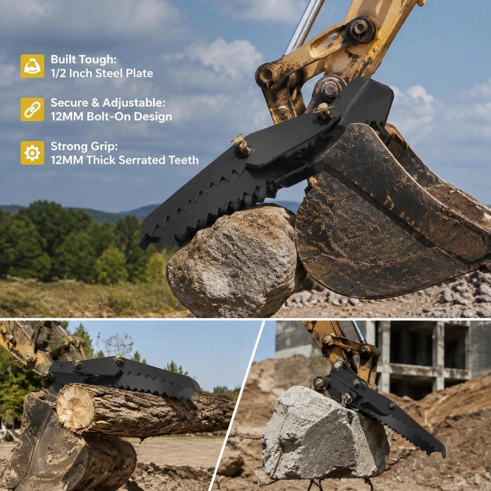 Excavator Thumb 81.3 Cm, Tooth Thickness 12.7 Mm, Robust Excavator Thumb, Welded Thumb Attachments, Black Steel, Mechanically Adjustable Thumb For Backhoe Excavators