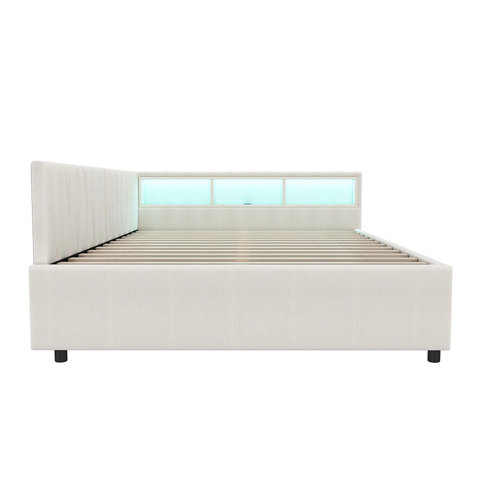 Daybed-Xylo-140x200 cm-LED, USB-C, 2 cassetti, lino beige