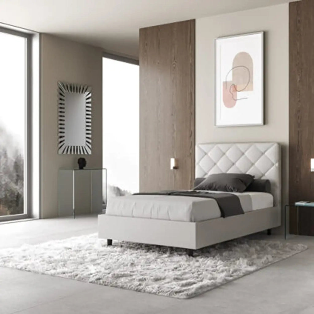 Letto una piazza e mezza con rete imbottito 120x190 similpelle bianco Priya