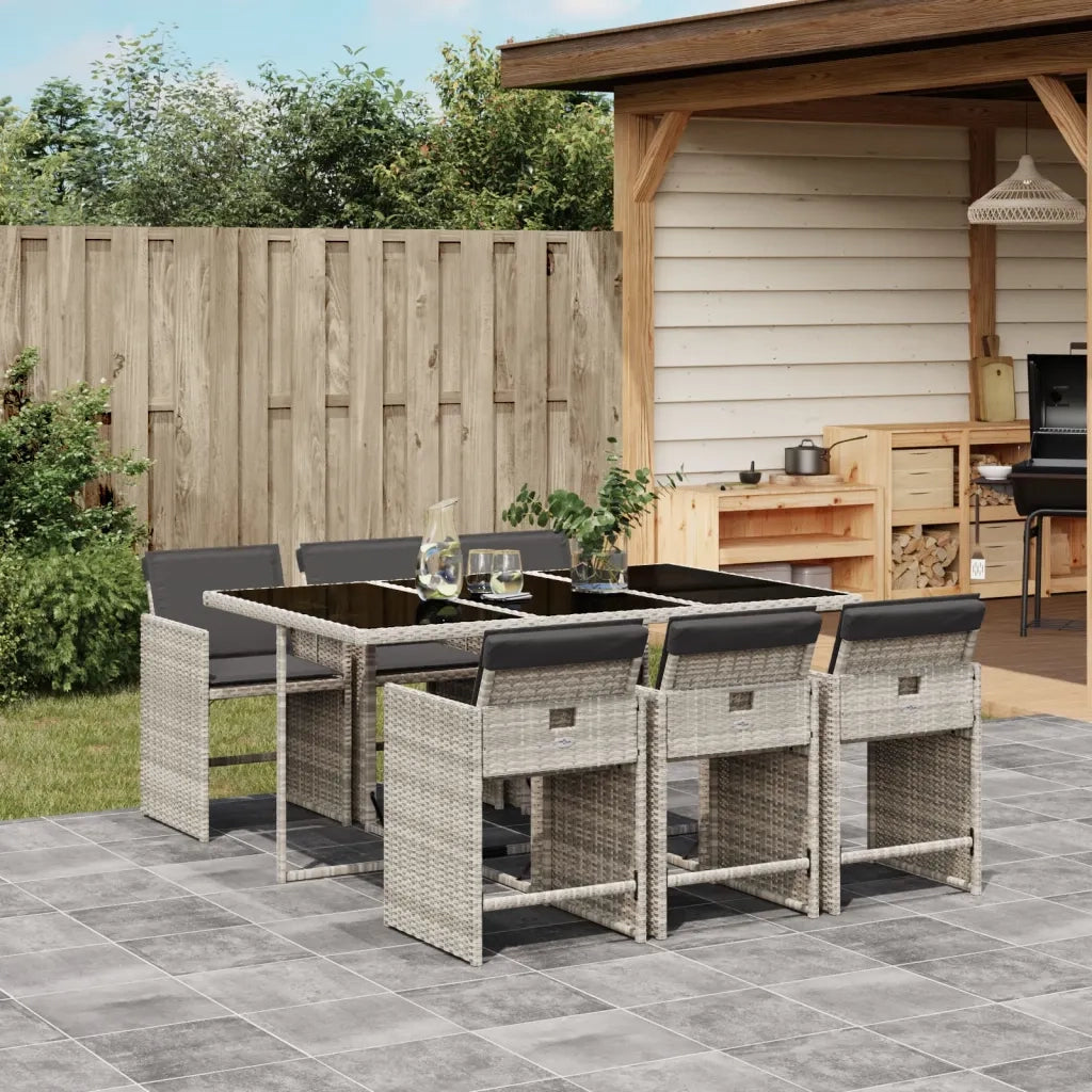 Set da Pranzo da Giardino 7 pz Cuscini Polyrattan Grigio Chiaro 3277858