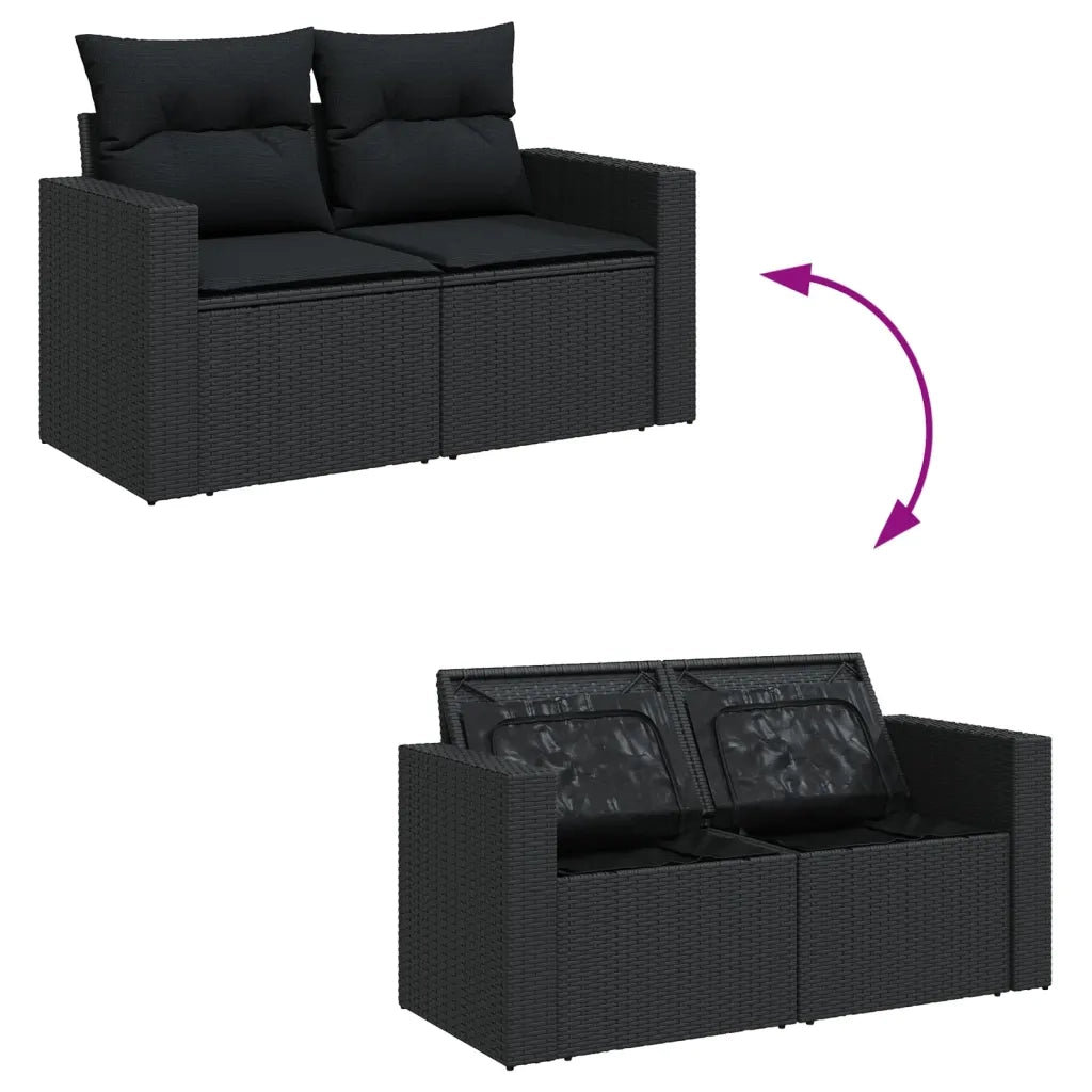 Set Divani da Giardino 10pz con Cuscini in Polyrattan Nero