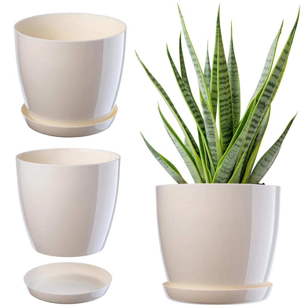 Vaso da fiori KADAX con sottovaso, coperchio in plastica, 23 cm, colore crema, Kadax