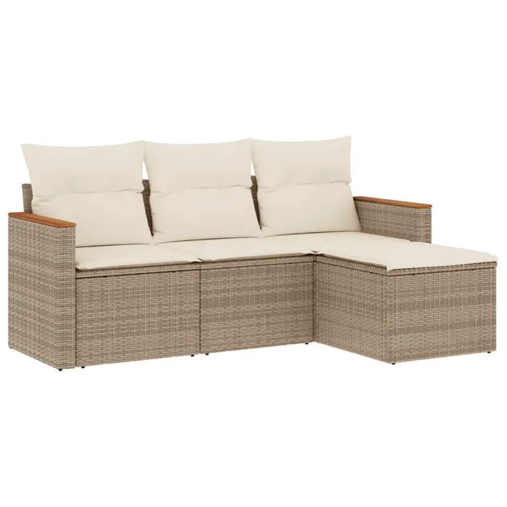Set Divano da Giardino 4 pz con Cuscini Beige in Polyrattan 3225904