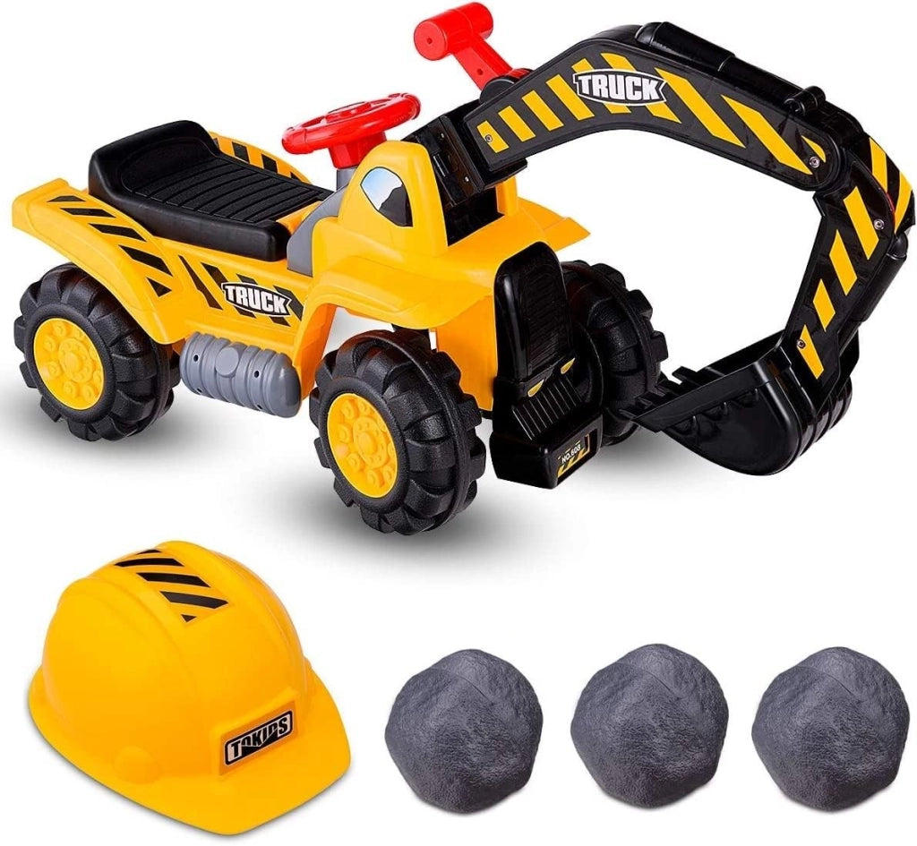 Ruspa Elettrica Multifunzione per Bambini, Escavatore Giocattolo Cavalcabile Elettrica, con Pietra ed Casco, Regalo per Bambini 3 Anni+, 89x45x30 cm