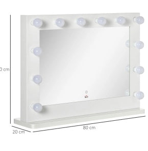 Specchio Hollywood da trucco 80 x 60 cm con LED dimmerabili, touch e memory, bianco