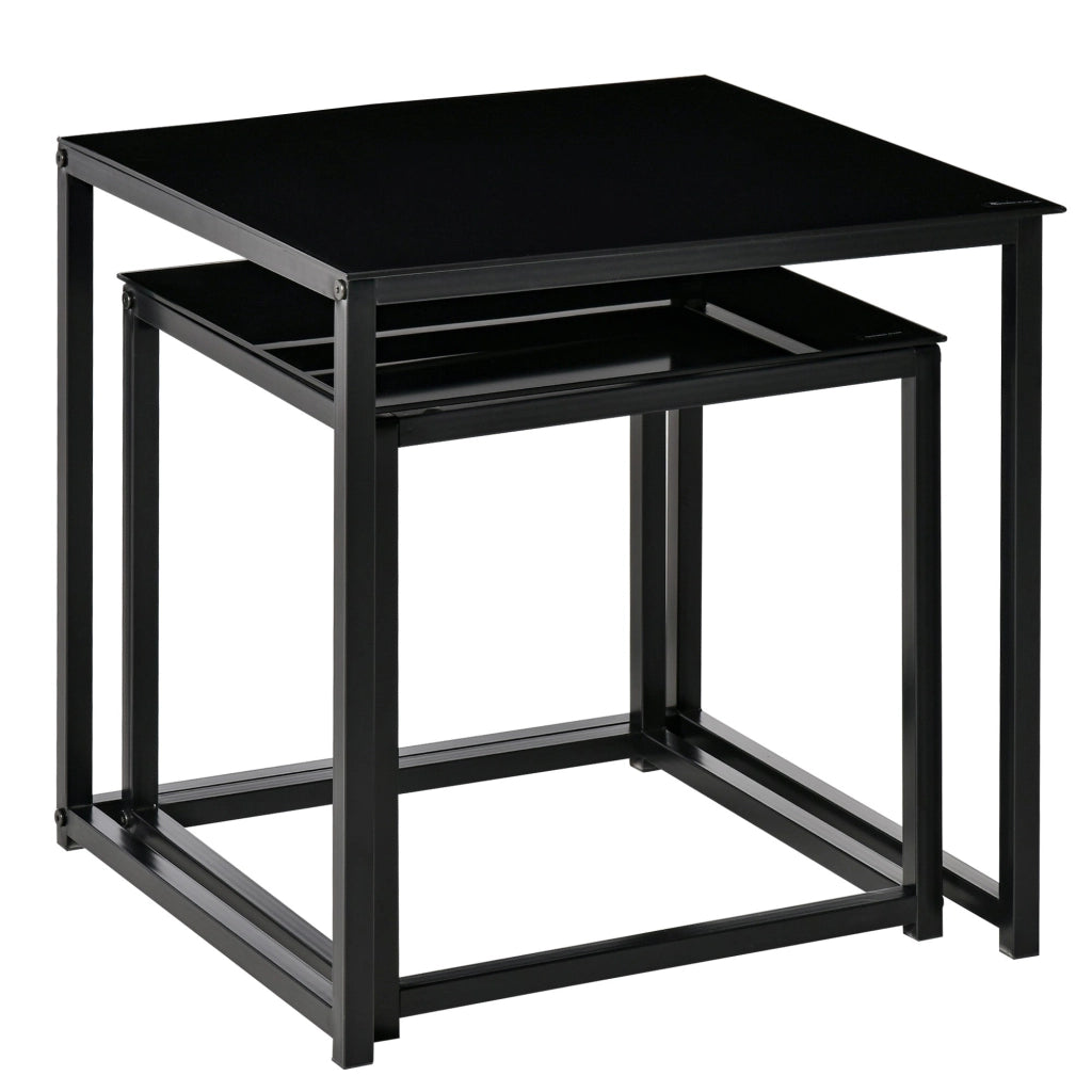 Set 2 Tavolini Moderni Piani in Vetro Temperato Nero