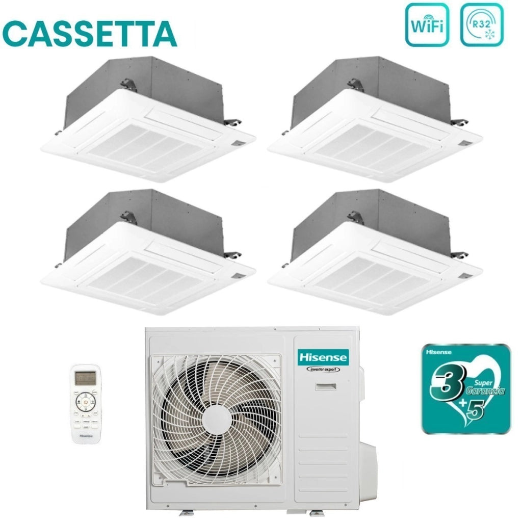 Condizionatore Quadri Split a Cassetta Hisense 9+9+9+12 con 5AMW105U4RQC R-32 Wi-Fi Optional con Telecomando e Pannello