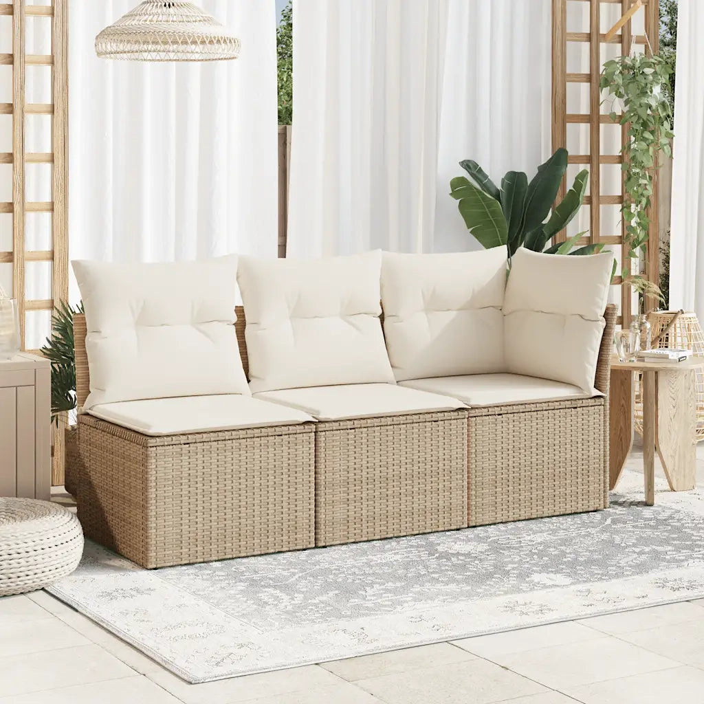 Divano da Giardino con Cuscini a 3 Posti-Sofa da giardino Beige in Polyrattan 828769