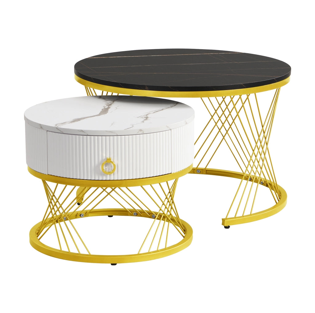 TAVOLINO da caffè modulare set da 2 pezzi MDF nero effetto marmo